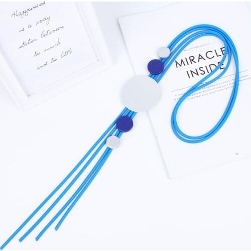 Elegant Blue Double Layer Necklace Punk Silver Color Metal Blue Wooden Beads Pendant Necklace For Women Fashion Collar Jewelry