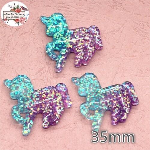 10pcs purple/blue unicorn Bright powder shiny Resin Flackback Cabochon Art Supply Decoration Charm Craft