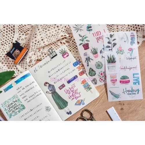 1000sets,3sheets/set Food Flower Plant Mini Cats Diary Sticker Transparent Vintage Stamps Scrapbooking Korean Cute Journal