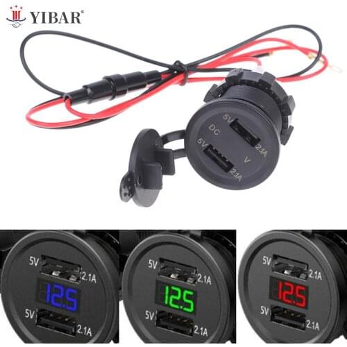 12-24V Dual USB Charger Power Adapter LED Display Socket Car Motorcycle 5V2.1A