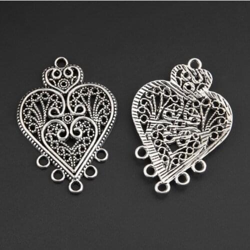 20pcs Silver Color 35x24.5mm Filigree Heart Shaped Charms Love Connector Pendant Fit DIY Jewelry Making Handcrafted Accessories