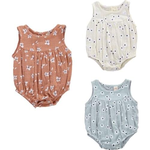 2020 Summer Toddler Newborn Unisex Baby Boys Girls Sleeveless Cotton linen Printed Romper Jumpsuit Clothing