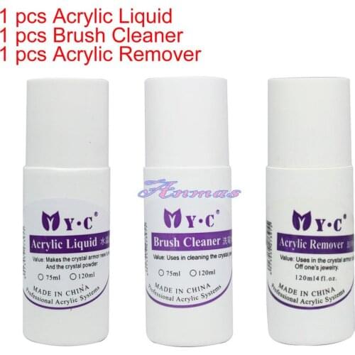 3 x 75ml ACRYLIC LIQUID + REMOVER + BRUSH CLEANER NAIL ART SET