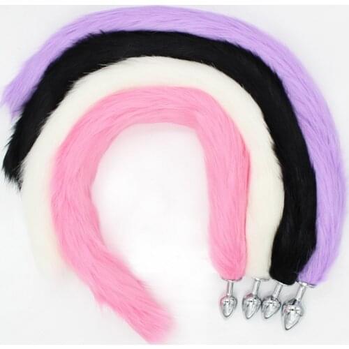 50pcs/lot Small Size 78cm Long Fox Tail Metal Anal Plug For Men and Women Sexy Butt Plug Adult Sex Toys GS0165