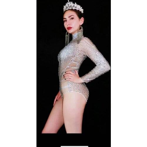 Crystal Stage gogo Sparkly singer bodysuit nightclub singer pole dance cheerleading party costume