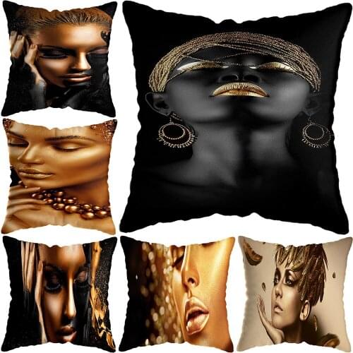 Black Women Golden Glitter Pillowcase Pillowslip Sex Women Pictures Pillow Cover Sofa Bedroom Office Car Seat Home Decoration