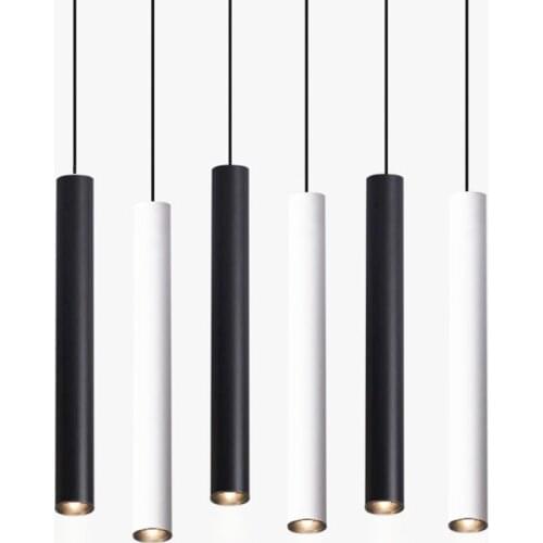 Dimmable Cylinder LED Pendant Lights Long Tube Lamps Kitchen Dining Room Shop Bar Decoration Cord Pendant Lamp Background Lights