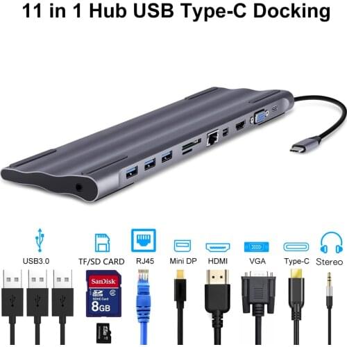 11 in 1 Type-C Docking Station Usb3.1 Ethernet Port HDMI Minidp VGA Hub USB Hub