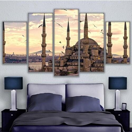 Home Decor Paintings On Canvas Wall Modular 5 Panels Sultan Ahmed Mosque Modular Pictures Vintage For Living Room HD Print