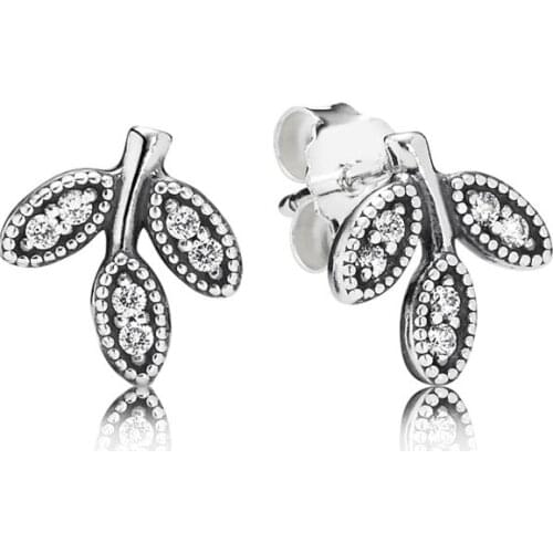 Elegance 925 Sterling Silver Sparkling Leaves Clear CZ Confidence Stud Earrings Fashion Jewelry for Women