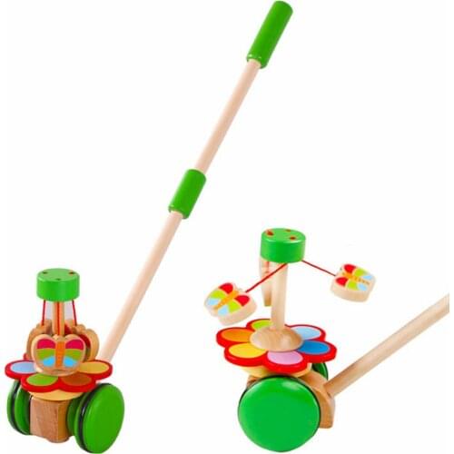 Baby Toys Push/Pull Baby Walks Wooden Toys Butterfly Horizontal Slide Infant Early Development Single Rod Hand Pushed Toy Gift