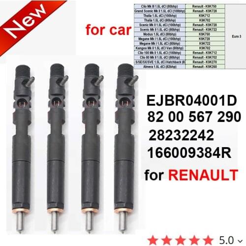 4PC Common Rail Injector 28232242 166009384R EJBR04001D 82 00 567 290 for ENAUL Clio Mk III 1.5L dCI (80bhp) Renault - K9K750