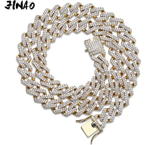 JINAO Hip Hop Jewelry Cuban Chain Iced Out Chain Bling Cubic Zircon Necklace Micro Pave Link Chain Statement Necklace Two Clasp