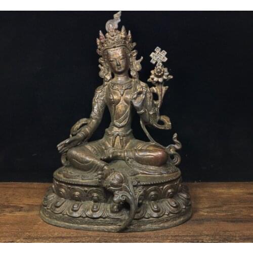 9"Tibet Temple Collection Old Bronze Cinnabar Lacquer Northern Wei Buddha Tara Bodhisattva Sitting Buddha Enshrine the Buddha