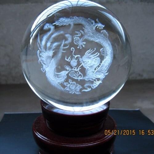 TOP COOL festival gift # efficacious HOME House FENG SHUI Talisman 3D Crystal CHINA Auspicious dragon Phoenix ball statue Model