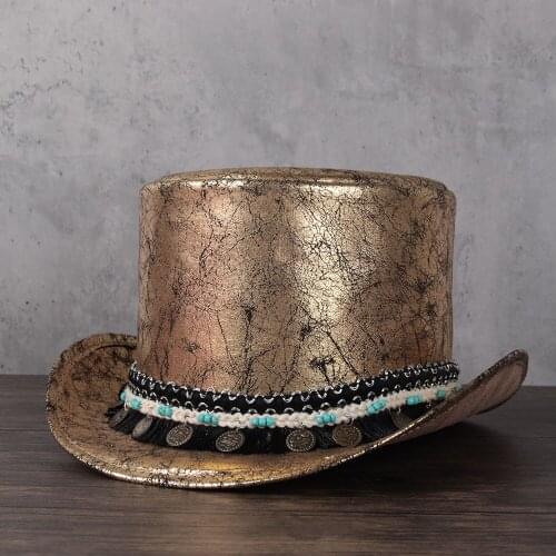 Fashion Women Leather Top Hat President Lday Fedora Hat Magic Flat Steampunk Cosplay Pork Pie Party Cap 3 Size