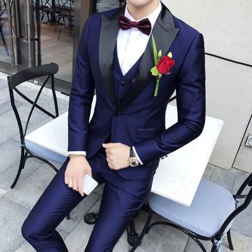 Shawl Collar Suits Men 2020 Slim Fit Latest Mens Wedding Suits Smoking Homme Mariage 3 Pieces Dinner Party Prom Violet Suit