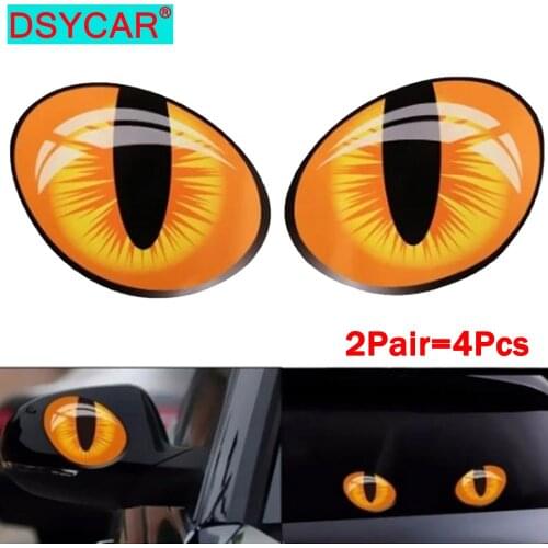 DSYCAR 2Pair/lot Reflective Cat Eyes 3D Stereo Car Sticker Auto Side Fender Eye Stickers Adhesive Creative Rearview Mirror Decal