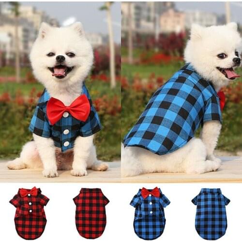 British Style Pet Clothes Plaid Striped Shirt Suit Bow Tie French Bulldog Chihuahua Puppy Coat Teddy Bear Vest Cat Pet Costumes