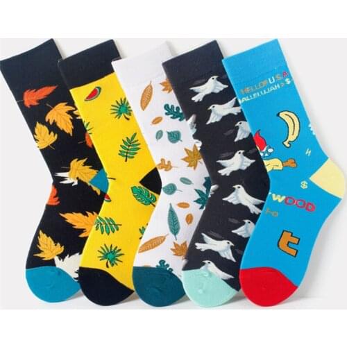 Lovers Personality Flower Bird Color Skateboard Trend Socks Fashion Harajuku Funny Sports Cartoon Cotton Socks