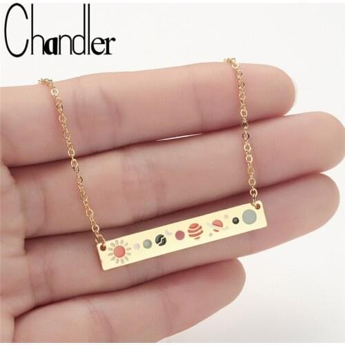 Chandler Stainless Steel Gold Color Bar Chain Necklace Galaxy Solar Balance Banner Pendant Geometrical Handmade Homme Bijoux