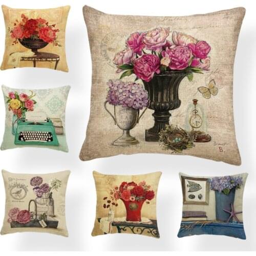Personalized Cushion Cover Flowers Water Bottle Butterfly Art Throw Pillow Home Decoration Polyester Linen 45 * 45Cm Pillowcase