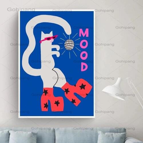 Cartoon Cat with High Heels Poster and Print Fashion Pet Mood Wall Art Pictures for Living Room Children Posters for Nursery