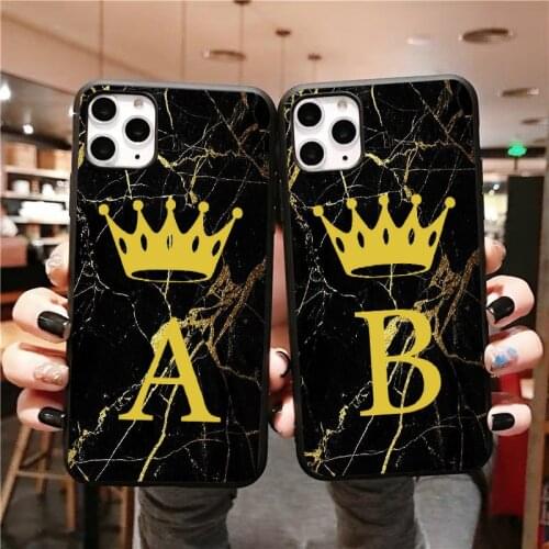 Custom Name Letters Monogram Black Marble Gold crown Cover For iPhone XR 12pro XS MAX 6 7 8Plus Phone case For iphone 11Pro Max