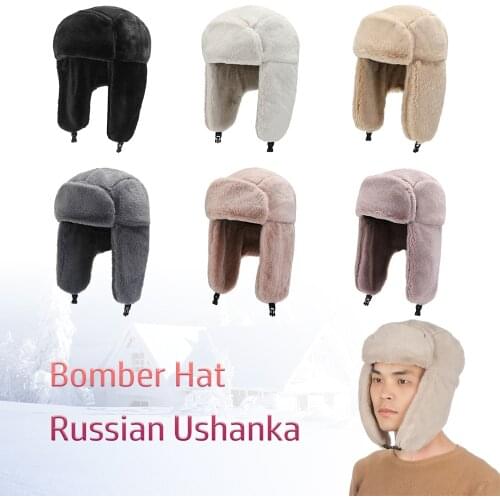 1Pc Russian Ushanka Winter Bomber Fur Hat Trapper Women Men Thick Plush Windproof Earflap Bonnet Snow Caps Winter Hat