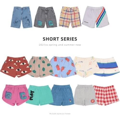 Kids Boys Shorts Bobo 2021 Summer Cartoon Print Lattice Denim Shorts Boys Sports leisure Shorts Grils Pants Children Clothes