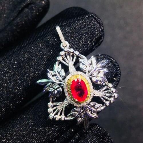 T1021 Ruby Pendant 18K Gold Jewel 100% Natural Red Ruby 0.8ct Gemstones Pendants for Women Necklace