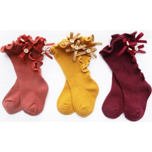 Warm Newborn Cute Socks Toddler Knee High Soft CottonS ocks Baby Girls Socks With Bow Princess Little Kids Anti Slip Socks 1-3Y