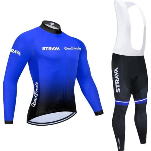 Blue STRAVA Cycling Jersey Sets 2021 Auturmn Clothing Pro Team Long Sleeve Shirt Ropa Ciclismo Unisex Breathable Bib Pants Suit