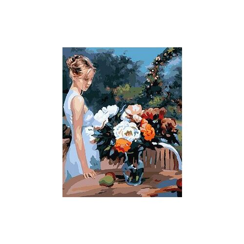 Admiring peonies and beauty figure painting by numbers on canvas wall pictures for living room home decor