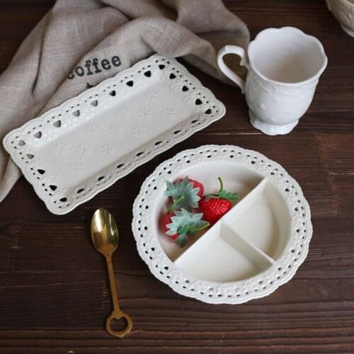 High Temperature Ceramic Cream-color Hollow-out Antique Carved Lace Side Plate/Partition Plate