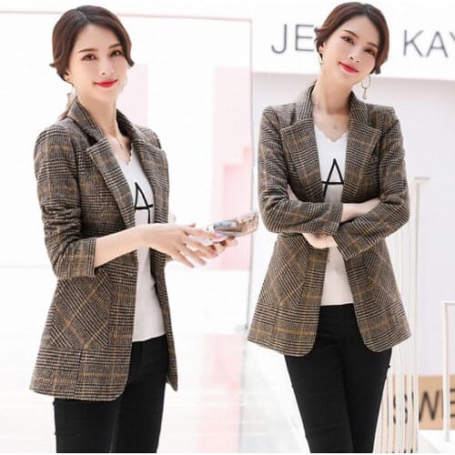 Spring Autumn Plaid Blazer Women Suit Jacket Houndstooth Fashion Blazers Women Casual Women Jacket Vintage Casaco Femme X18