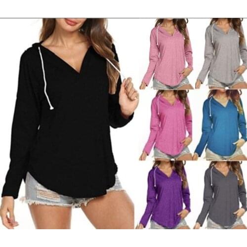 2021 European and American Womens New Style V-neck Plus Size Fashion Long-Sleeved Top