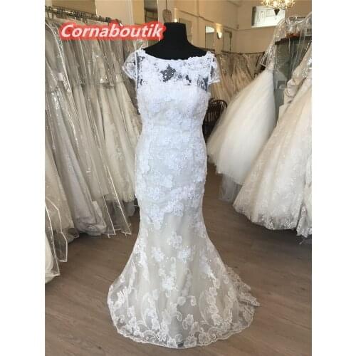 2021 Vestido De Noiva Sirena Cap Sleeve Floral Lace Flower COR-025 Appliques Bridal Gowns Wedding Dress Robe Mariage