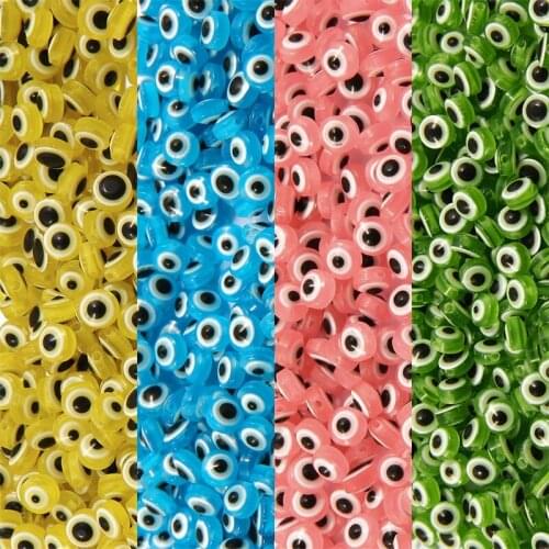 100Pcs Oval Evil Eye Beads 6 8 10mm Candy Mix Color Stripe Resin Spacer Beads For Garment Bags Shoes Sewing Supplies