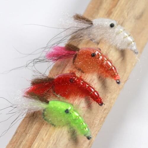 4PCS #4 Fishing Lure Small Shrimp Flies Saltwater Freshwater Shrimp Nymph Fly Fishing Trout Baits