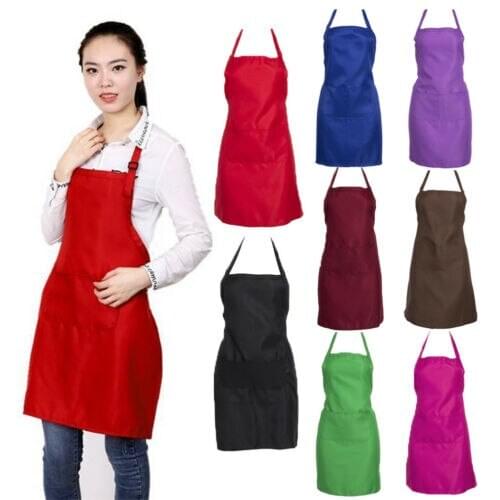 7 Colors Thicken Cotton Blend Sleeveless Apron Anti-wear Cooking Kitchen Bib Women Men Aprons With Pocket