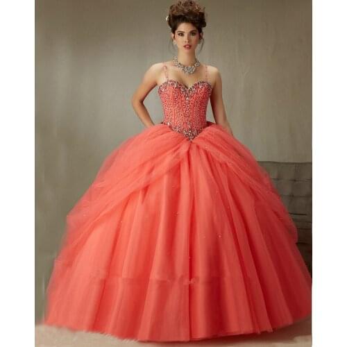 89071 Coral Red Capri Spaghetti Straps Sweetheart Ball Gown Quinceanera 15 Years Free Shipping mother of the bride dresses