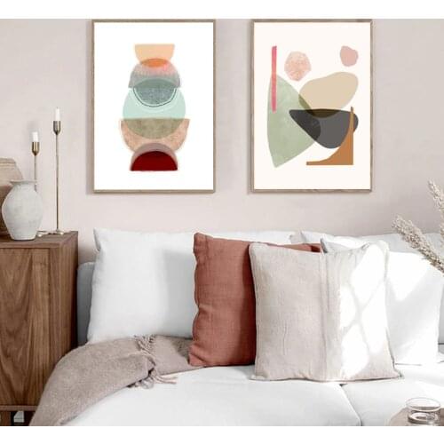Abstract Shape Print Poster Mid Century Style Minimalist Neutral Colors Canvas Painting Wall Art Pictures Modern Home Decor