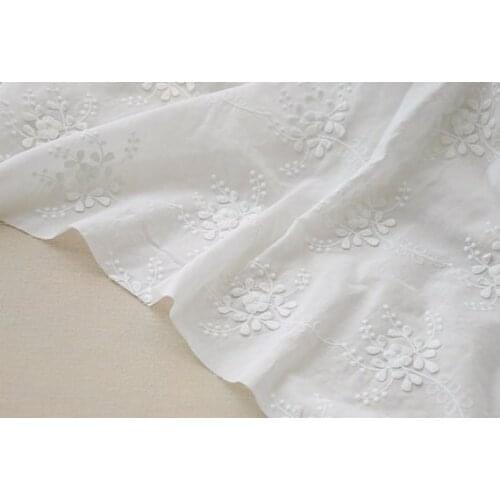 Off white lace fabric with 3D flower, cotton lace fabric
