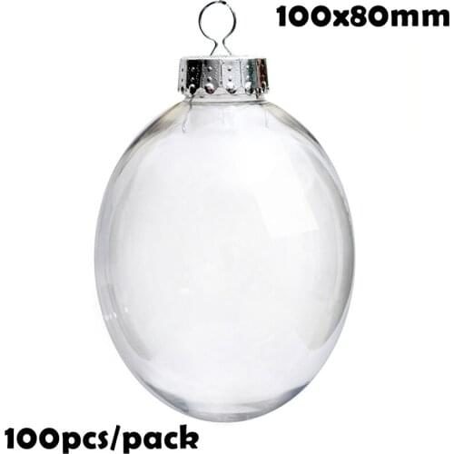 Free Shipping DIY Paintable/Shatterproof/Fillable Christmas Decoration Ball 100*80mm Plastic Egg/Drop Ornament, 100/Pack