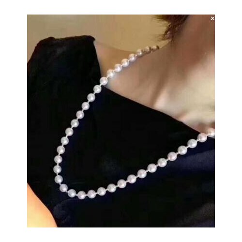 Noble jewelry 8-9mm Natural south sea white pearl necklace 14 K gold
