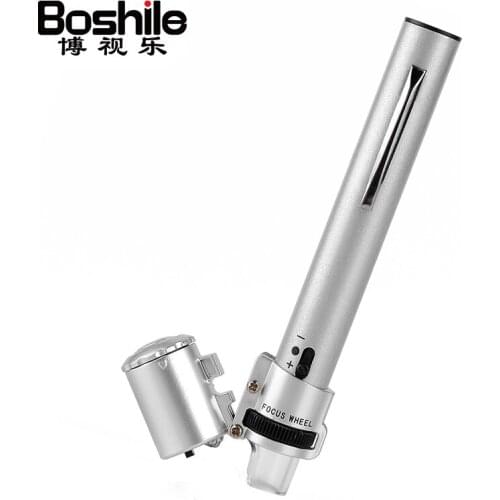 Bossile 100 times adjustable pen type with lamp and currency detector microscope 9883 with light source LED magnifying glass