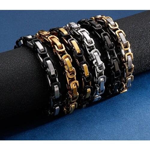 8mm 8 inch heavy Fashion choose color stainless steel mens Punk Box byzantine chain link bracelet bangle