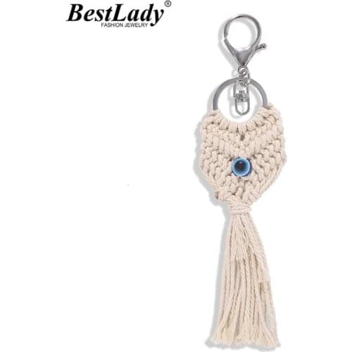 Best Lady Ethnic Weave Eyes Macrame Key Chain for Women Trendy Handmade Fringed Tassel Keychains Bag Accessories Jewelry Gifts