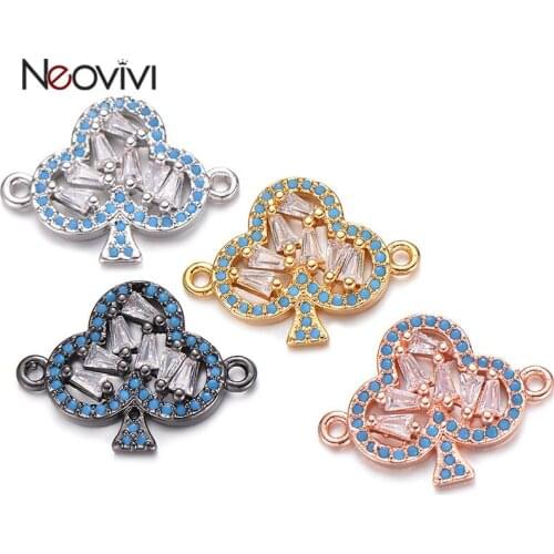 Neovivi Trendy Women Men DIY Beads Bridge element Plum Charm Micro Pave Big White CZ Small Blue Zircon Charms for Jewelry Making